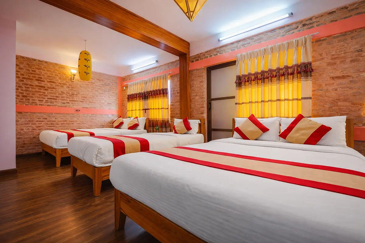 Panoramic Himalayan sunrise view from Everest Window View hotel in Nagarkot, Nepal